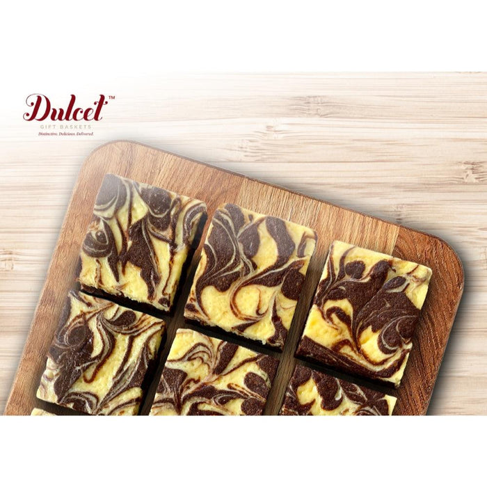 Striped cookie bars on a wooden serving tray with light and dark swirls