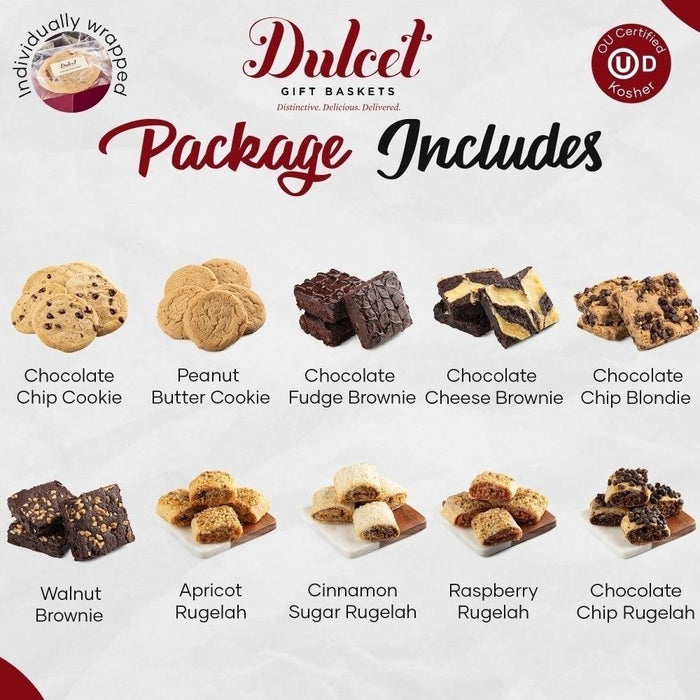 Gift basket package includes cookie varieties in a photo grid with Dulcet branding