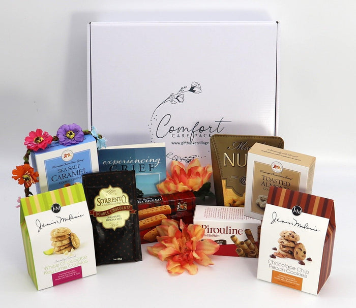Comfort Care snack gift package with assorted sweets and cookies in open gift box