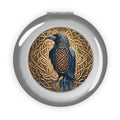Silver glossy compact travel mirror with round bird and Celtic knot design
