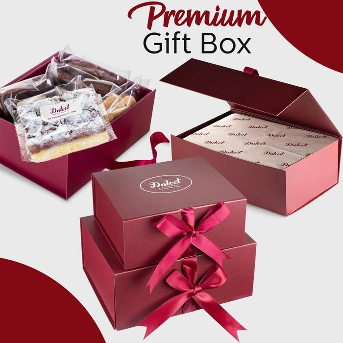 Premium gift box set with burgundy boxes and satin ribbon bows
