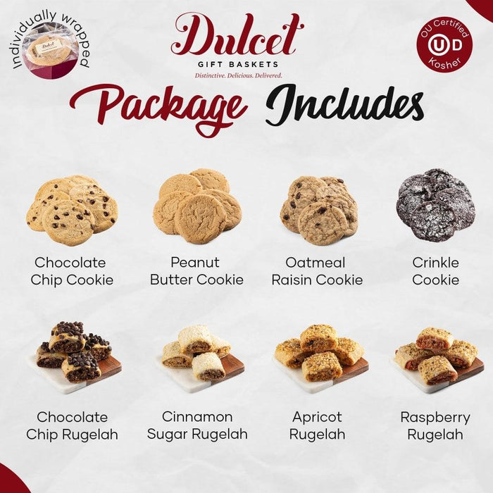 Assorted Dulcet cookies displayed on gift basket package
