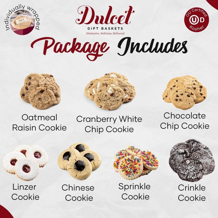 Assorted cookies shown on a package, including crinkle and sprinkle cookies
