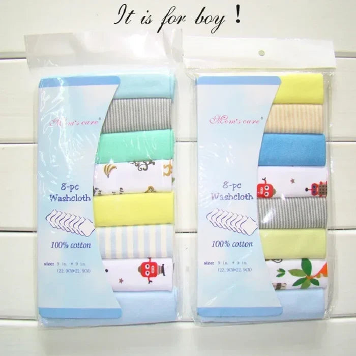 Cotton Baby Saliva Towels 8pcs – Soft & Absorbent for Newborns