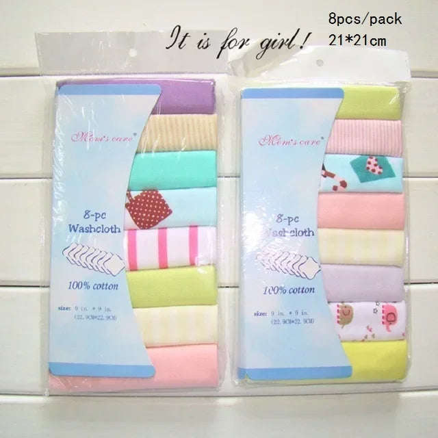 Cotton Baby Saliva Towels 8pcs – Soft & Absorbent for Newborns