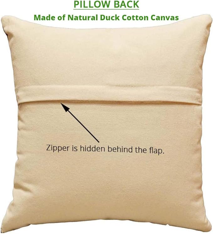 Beige pillow back with hidden zipper flap, no visible embroidery
