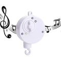 White plastic rotating music box crank with musical note graphics