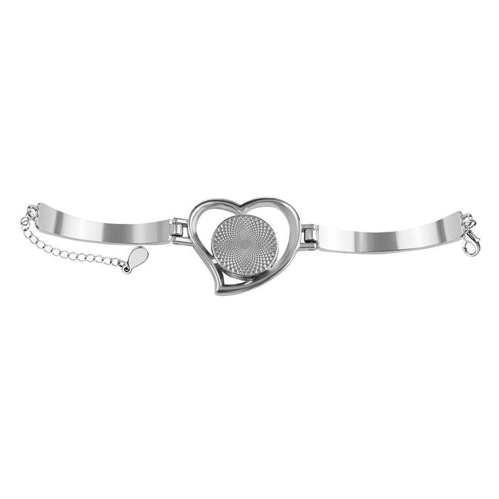 Silver-tone heart photo bracelet with mesh grille center and chain links