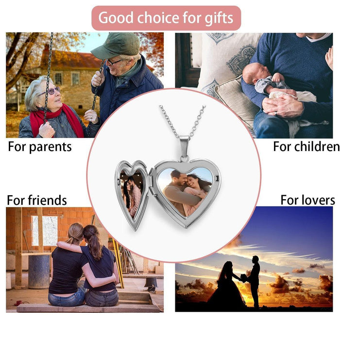 Heart photo locket necklace pendant centered on a display circle