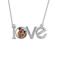 Silver LOVE pendant photo necklace with round picture charm and chain