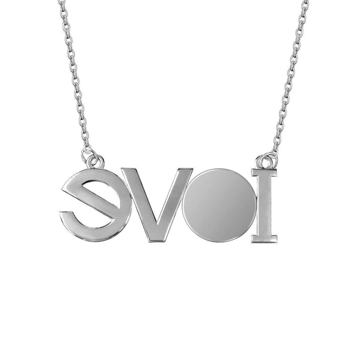 Silver LOVE pendant photo necklace with 'LOVE' letters and centered photo disc