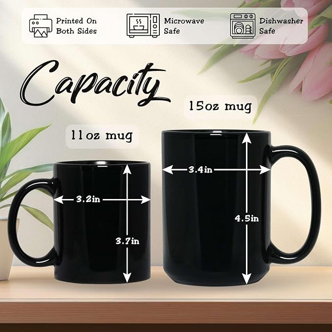 Black ceramic coffee mug capacity sizing for 11 oz and 15 oz