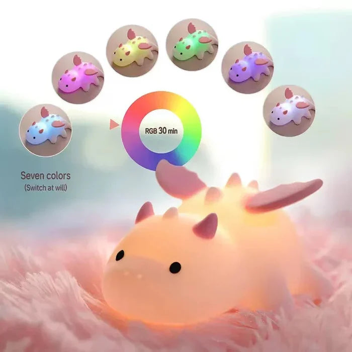 Glowing baby dragon night light with RGB color wheel and multicolor LED glow