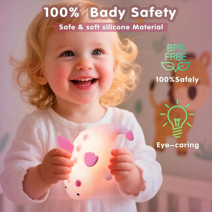 Soft silicone baby dragon night light with safe material and eye-caring glow