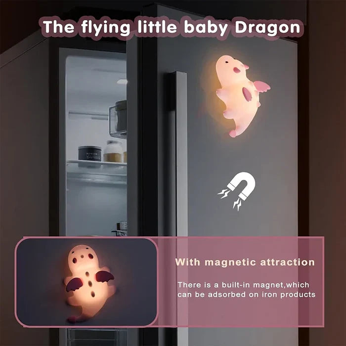 Magnetic baby dragon night light that can be attached to metal with built-in magnet