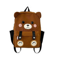 Brown cute bear backpack with rounded bear hood, bear-face patch, and front pockets