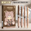 Set of four soft grip gel pens with bear designs, beige barrels, black ink, 0.5 mm tips