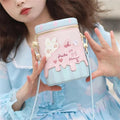 Bunny bucket bag in pink and light blue, zip top, bunny applique, hearts, crossbody strap