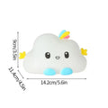 White cloud LED night light, 14.2cm wide x 9cm high, rainbow horn, blue feet.