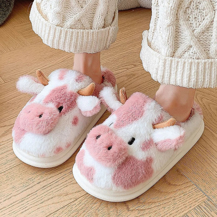 Cute Cow Slippers | Cozy Faux Fur House Shoes | Sizes 36–45