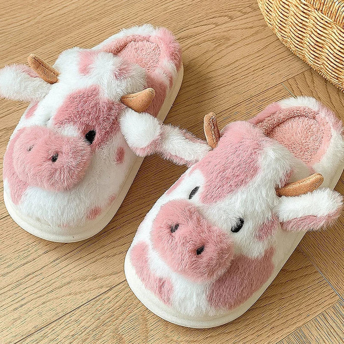Cute Cow Slippers | Cozy Faux Fur House Shoes | Sizes 36–45
