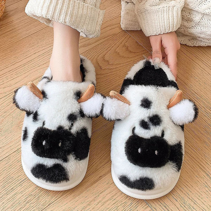 Cute Cow Slippers | Cozy Faux Fur House Shoes | Sizes 36–45