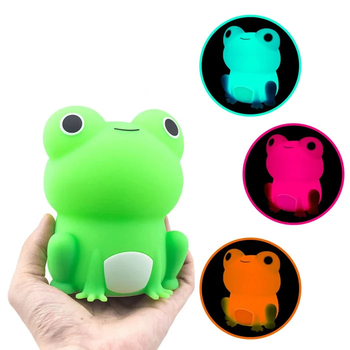 Silicone frog night light in hand, green frog with color option circles