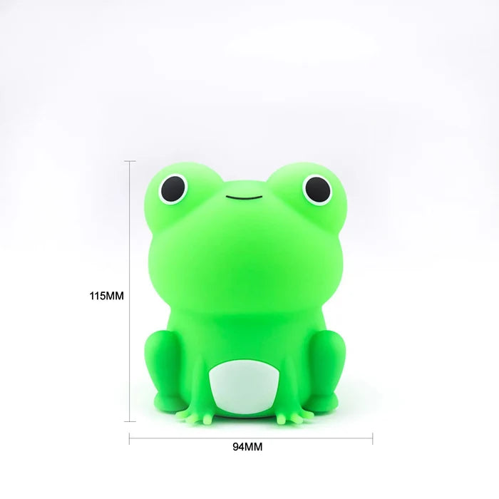 Silicone frog night light, front view with built-in base