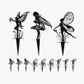 Black metal fairy silhouette garden stake set, 3 decorative figures on slender spikes