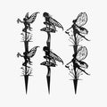 Set of 6 black metal fairy garden stakes with butterfly-wing silhouette designs