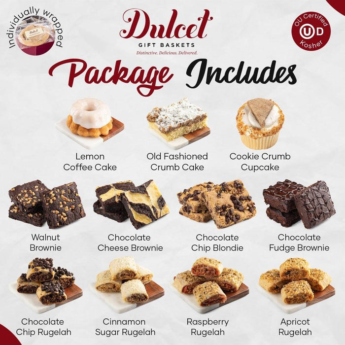 Assorted cupcakes and brownies selection shown in a gourmet gift package