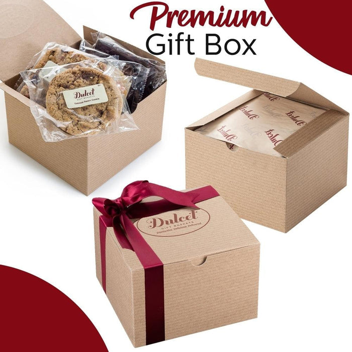 Premium gift boxes with ribbon and packaged cookies