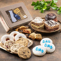 Deluxe Father's Day tin with assorted cookies and pastries, including blue 'Dad' treats