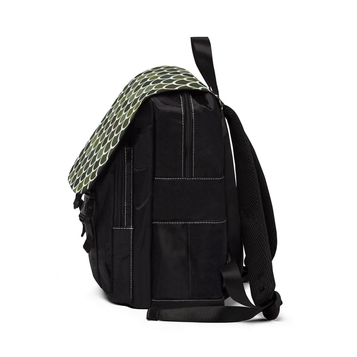 Dragon Scale Backpack - Dark Olive Green Dragon Scale Pattern Oxford Canvas Shoulder Bag, Merman Scale Fantasy Bag for School, Travel, and Daily Carry