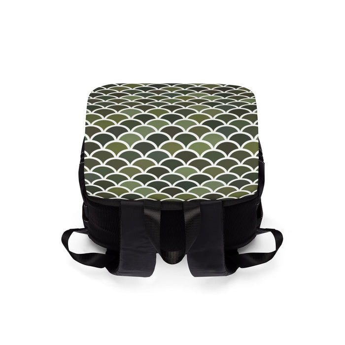 Dragon Scale Backpack - Dark Olive Green Dragon Scale Pattern Oxford Canvas Shoulder Bag, Merman Scale Fantasy Bag for School, Travel, and Daily Carry