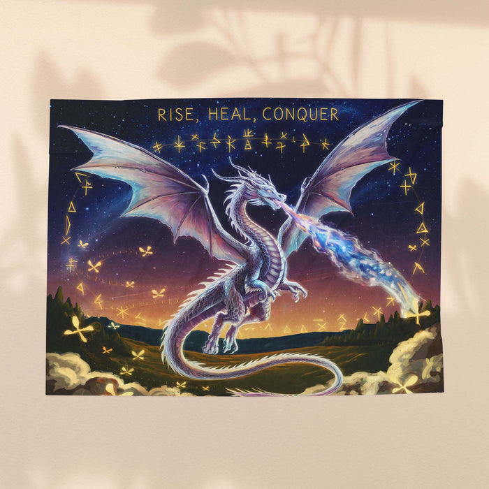 Dragon Velveteen Plush Blanket - Rise Heal Conquer Ice Dragon Fantasy Art Throw, Dragon Lover Gift in 3 Sizes