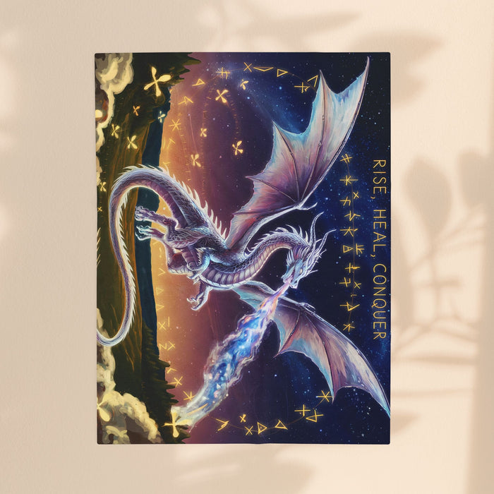 Dragon Velveteen Plush Blanket - Rise Heal Conquer Ice Dragon Fantasy Art Throw, Dragon Lover Gift in 3 Sizes