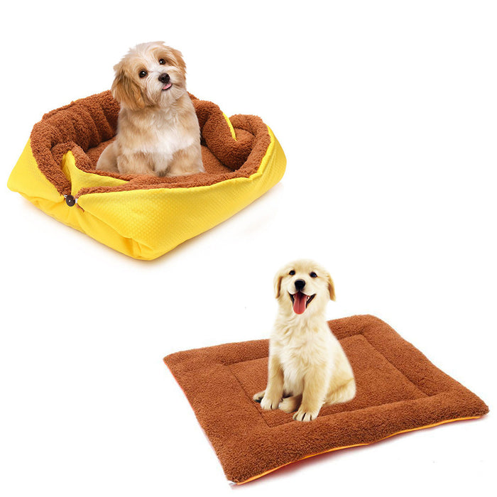 NNEAGS Yellow Dual-purpose Cushion Nest Cat Dog Bed Warm Plush Kennel Mat Pet Home Travel Essentials-2
