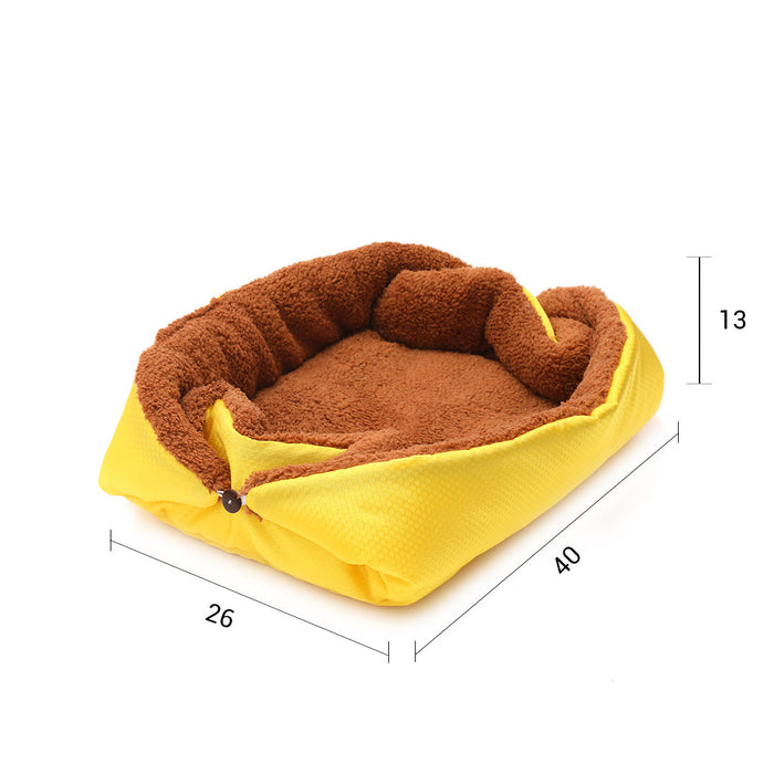 NNEAGS Yellow Dual-purpose Cushion Nest Cat Dog Bed Warm Plush Kennel Mat Pet Home Travel Essentials-4