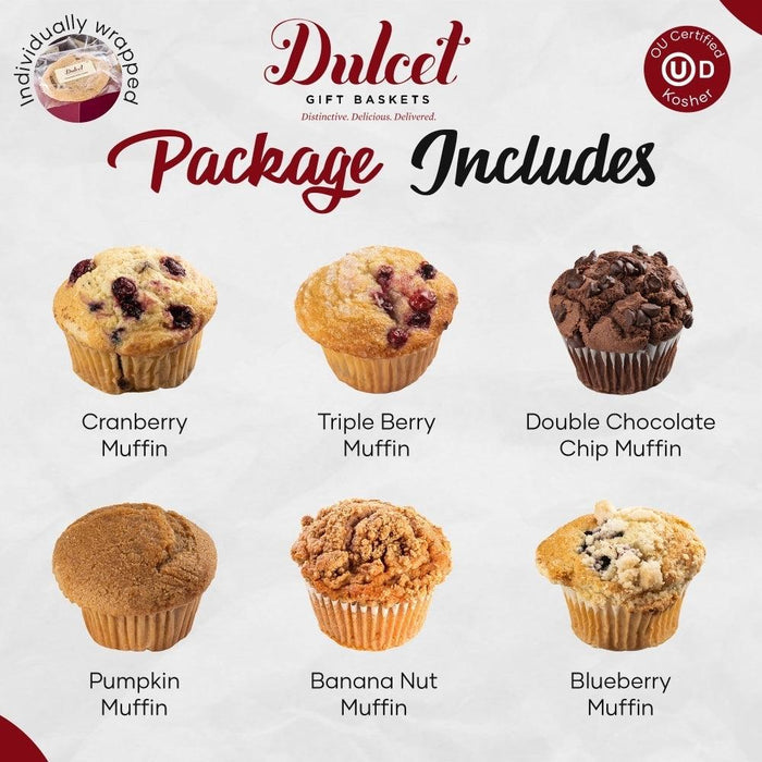 Assorted muffin variety: cranberry, triple berry, double chocolate chip, pumpkin, banana nut