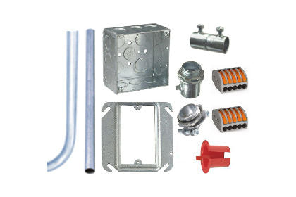 Thermostat conduit kit for electric floor heating installation with connectors