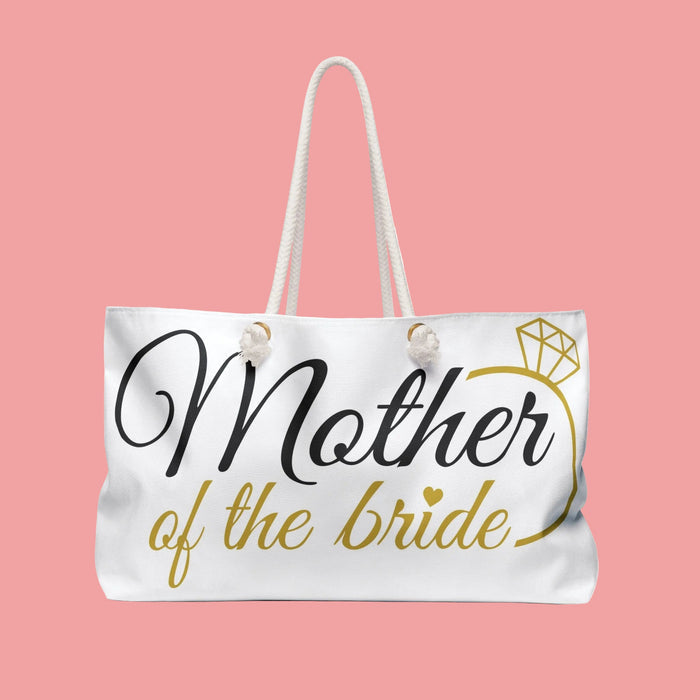 White "Mother of the Bride" tote with gold diamond icon and two top rope handles