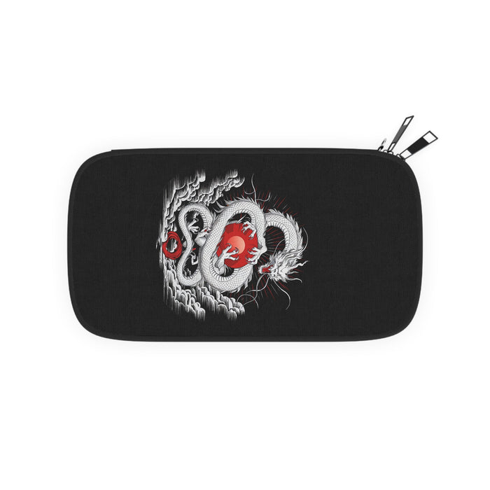 Black zip passport wallet with large dragon graphic on front
