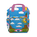 Eyes Are On It Diaper Backpack – Surreal Pop Art Rainy Sky & Watching Eyes Print | Insulated Bottle Pockets | Large Capacity Nappy Bag | Fun Baby Shower Gift