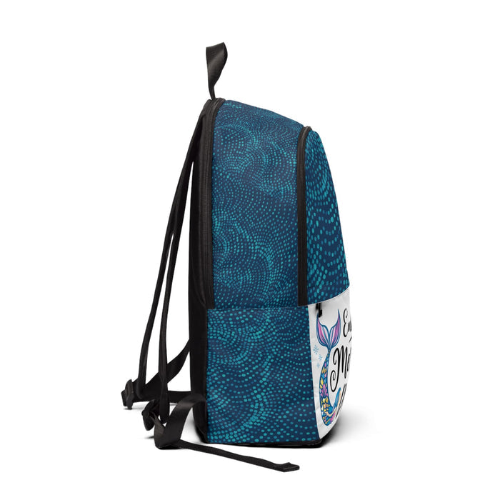 Teal textured fabric backpack with black shoulder straps, side panel view