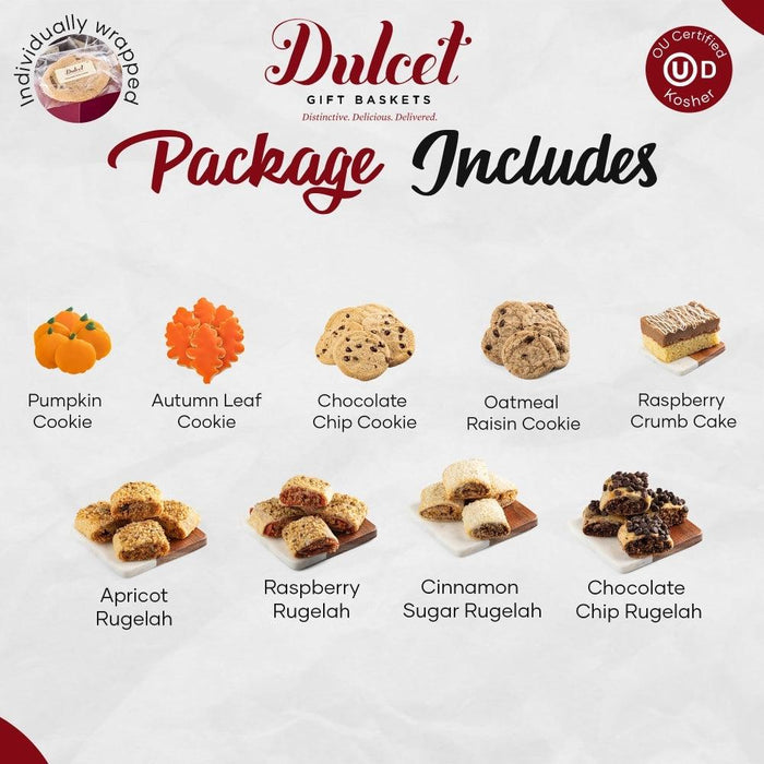 Cookie assortment package graphic with flavor icons and variety cookies pictured