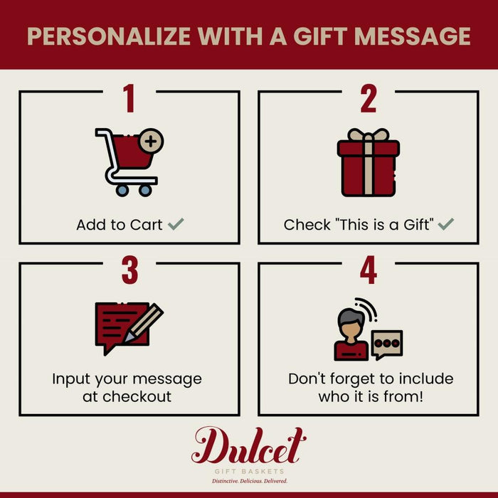 Gift message personalization steps graphic for a cookie gift box