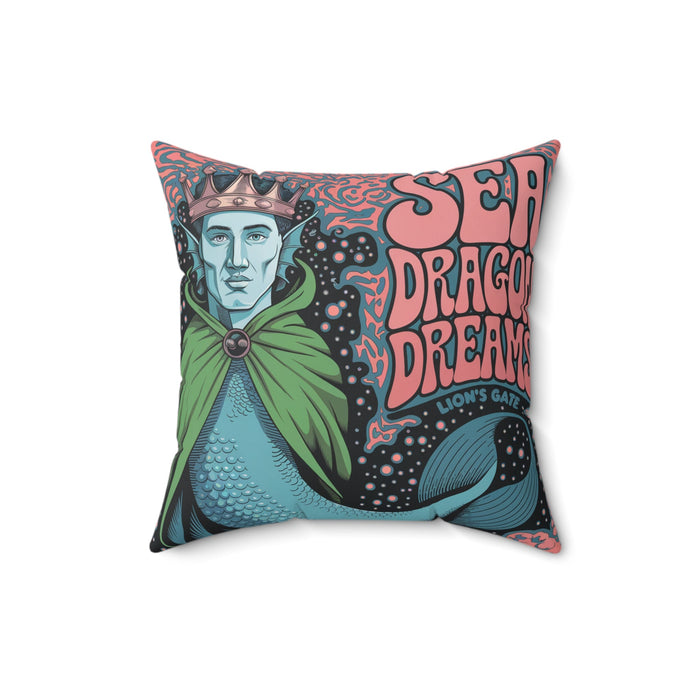 Square faux suede decorative pillow featuring a fantasy knight portrait in sea colors