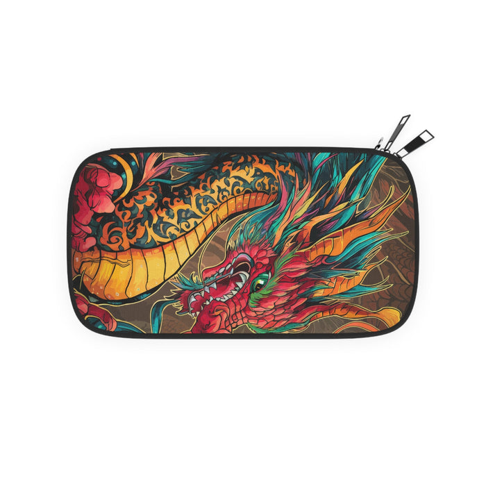 Fire dragon graphic zip passport wallet, slim rectangular pouch with metal zipper pulls