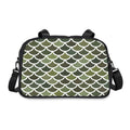 Black fitness duffel handbag with green-and-white scallop pattern and zipper closure